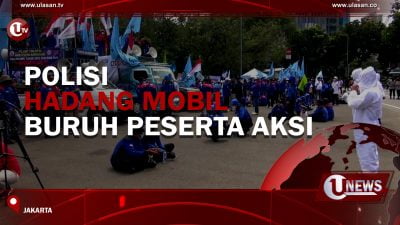 [Video] Polisi Hadang Mobil Buruh Peserta Aksi