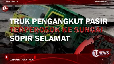 [Video] Truk Pengangkut Pasir Terperosok Ke Sungai, Sopir Selamat