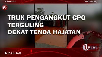 [Video] Truk Pengangkut CPO Terguling dekat Tenda Hajatan
