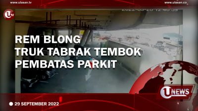 [Video] Rem Blong, Truk Tabrak Tembok Pembatas Parkit