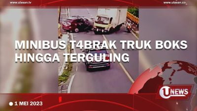[Video] Sopir Mengantuk, Minibus Tabrak Truk Boks Hingga Terguling