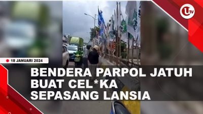 [Video] Tersangkut Bendera Parpol, Sepasang Lansia Jatuh dari Motor I U NEWS