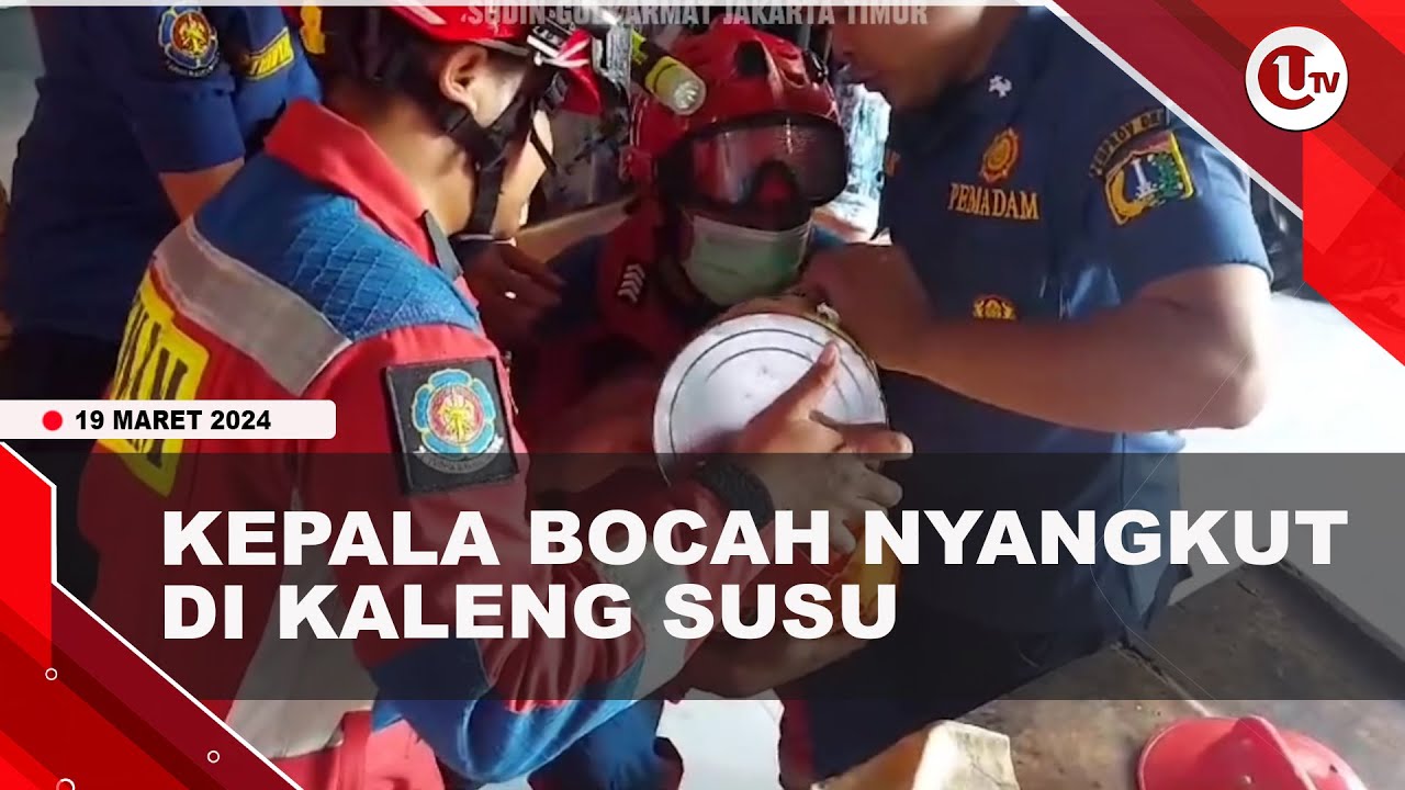 DAMKAR LEPASKAN KEPALA BOCAH NYANGKUT DI KALENG SUSU