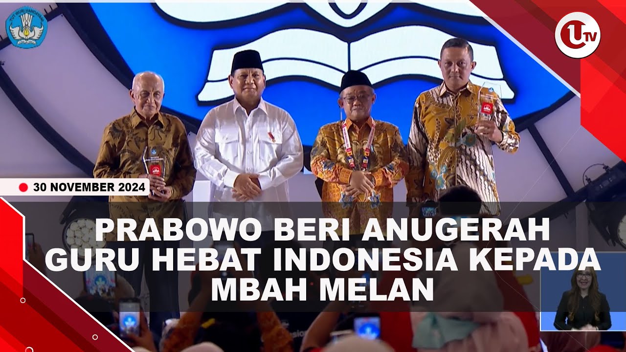 Prabowo Beri Anugerah Guru Hebat Indonesia Kepada Mbah Melan